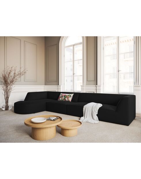 Canapé D'Angle Gauche Velours Charles 5 Places noir - 366x180x69 cm
