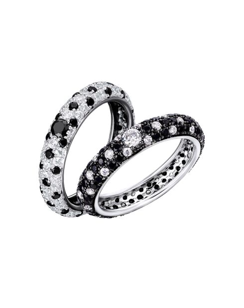 2 gerhodineerde zilveren ringen en wit/zwarte zirkonia