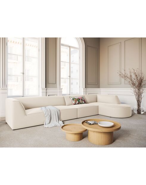 Charles Velvet 5-zitsbank, beige, rechter hoekbank, 366x180x69 cm