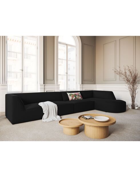 Canapé D'Angle Droit Velours Charles 5 Places noir - 366x180x69 cm