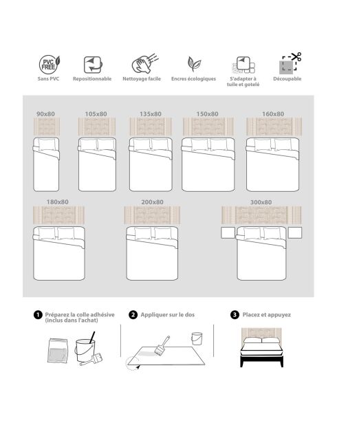 Cabecero Chandra de vinilo beige - 80x300 cm