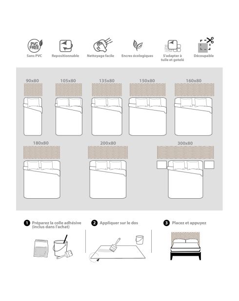 Tête de lit en vinyle Natural Chevron Horizontal beige - 80x200 cm