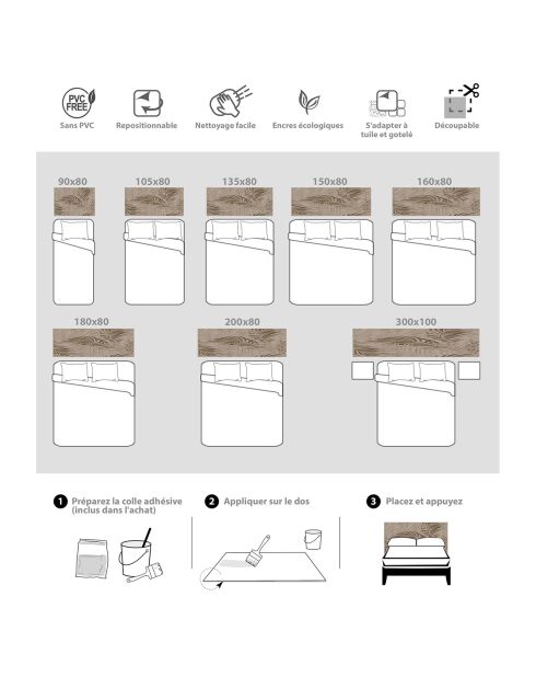 Tête de lit en vinyle Natural Palmeras Sepia beige - 80x150 cm