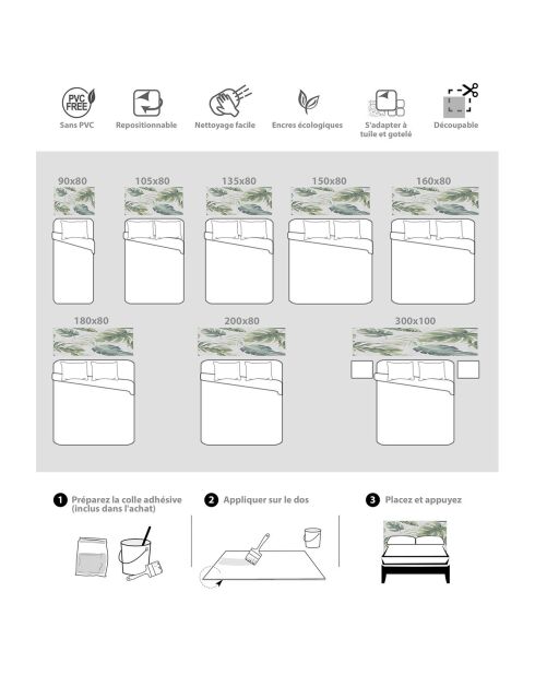 Tête de lit en vinyle Natural Hojas Verdes naturel/vert - 80x135 cm