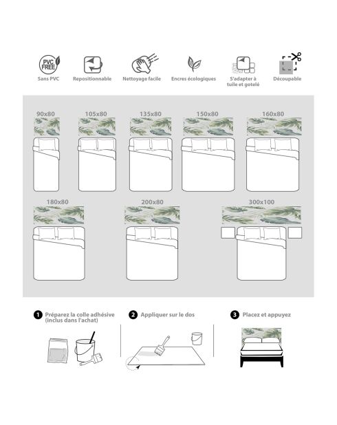 Tête de lit en vinyle Natural Hojas Verdes naturel/vert - 80x150 cm