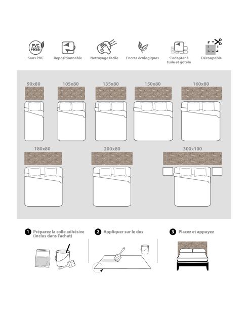 Testiera in vinile beige Pajaros Yute - 80x160 cm