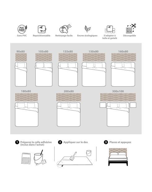 Tête de lit en vinyle Celosía Natural beige - 80x180 cm