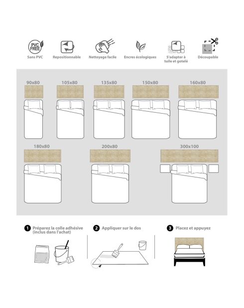 Testiera in vinile beige Natural Glam Fantasy - 80x160 cm