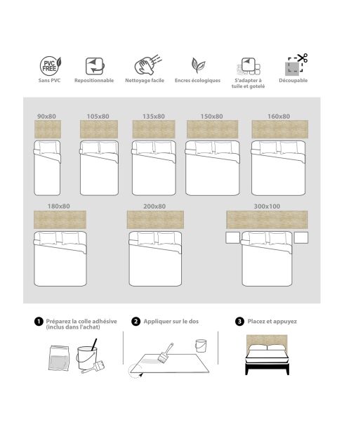 Testiera in vinile beige Natural Glam Fantasy - 80x200 cm