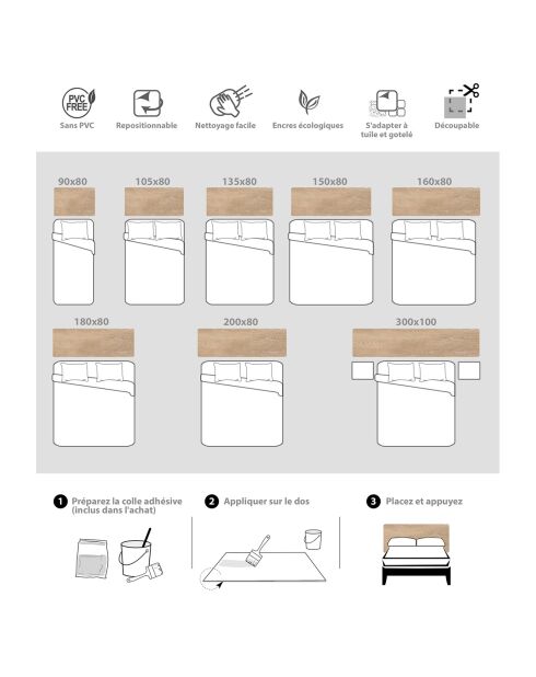 Tête de lit en vinyle Madera Esquinas Redondeadas beige - 80x200 cm