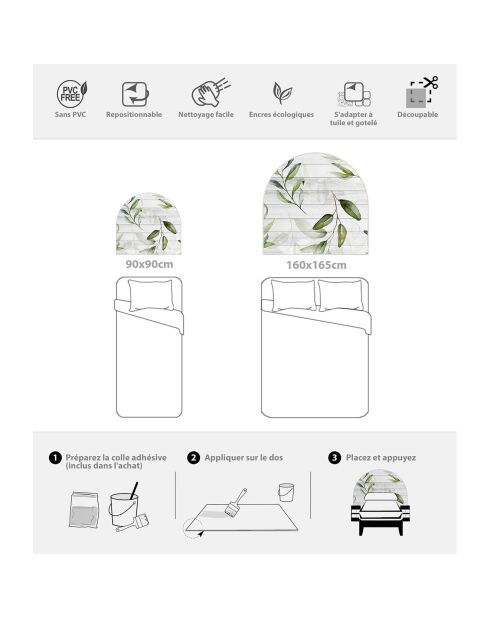 Testiera in vinile Arco Laurel Tablas naturale/verde - 160x165 cm