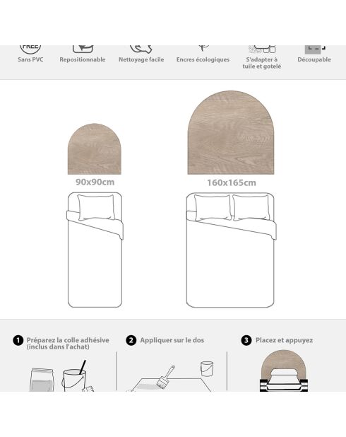 Tête de lit en vinyle Arco Imitación Madera 1 beige - 160x165 cm