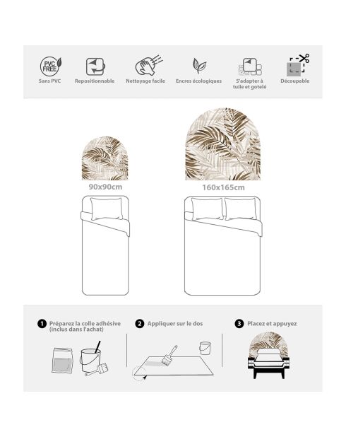 Testiera in vinile Arco Hojas in Madera beige - 160x165 cm