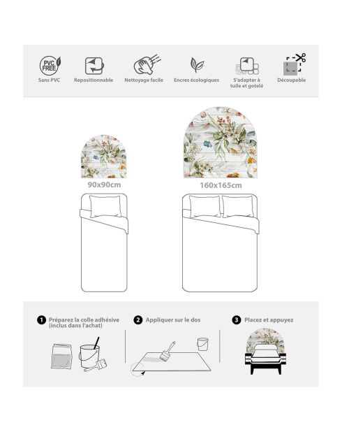 Tête de lit en vinyle Arco Flores Silvestres en Madera multicolore - 160x165 cm