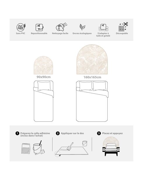 Testiera in vinile Arco Selva bianco/beige - 160x165 cm