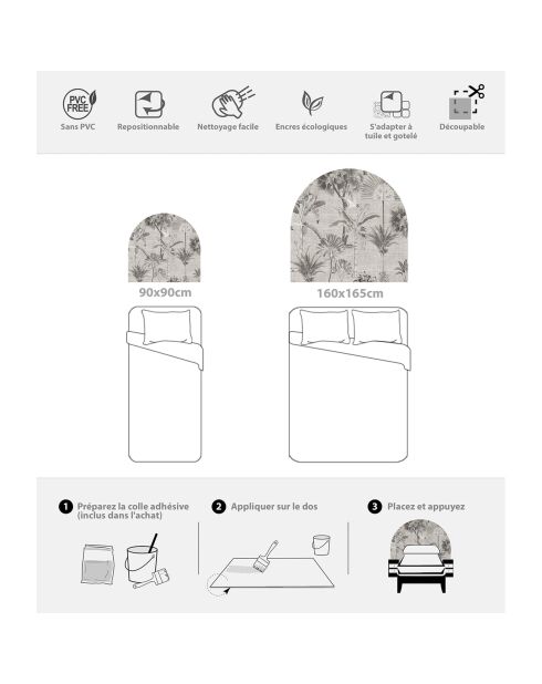 Testiera in vinile grigio Arco Tropical Neutro - 160x165 cm