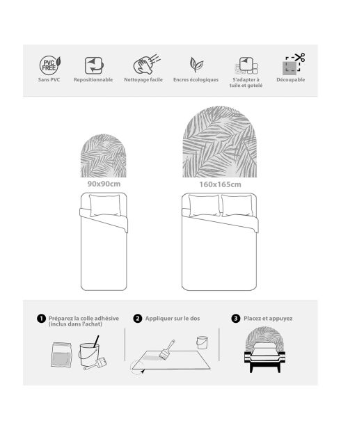 Testiera in vinile grigio Arco Hojas Sobre Tela - 160x165 cm