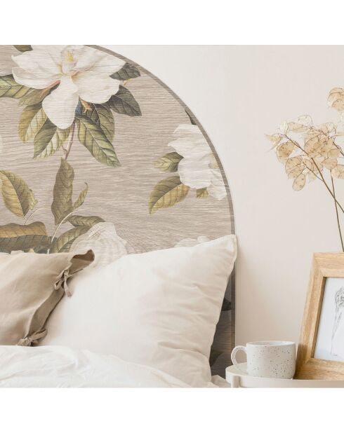 Tête de lit en vinyle Arco Magnolias Sobre Madera beige - 160x165 cm