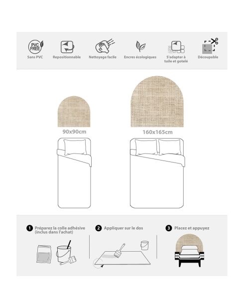 Testiera Arpillera in vinile beige seppia - 160x165 cm