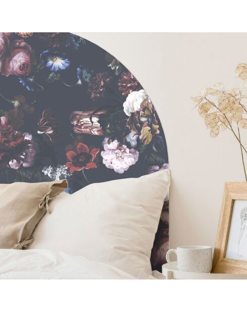 Tête de lit en vinyle Arco Rosas Sobre Noir multicolore - 160x165 cm