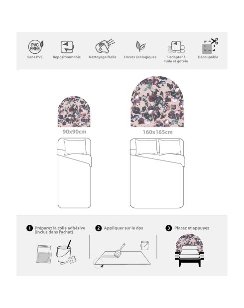 Tête de lit en vinyle Arco Rosas Sobre Rosa multicolore - 160x165 cm