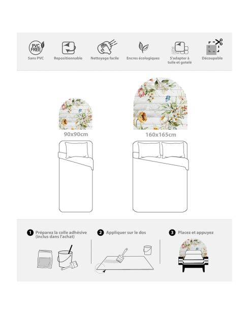 Cabecero de cama de vinilo multicolor Arco Jardín 2 - 160x165 cm