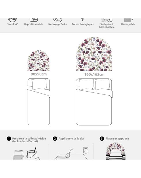 Tête de lit en vinyle Arco Amapolas Sobre multicolore - 90x90 cm