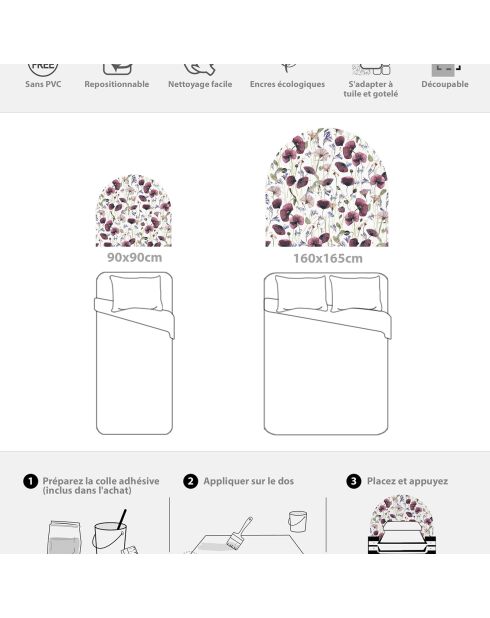 Testiera in vinile multicolore Arco Amapolas Sobre Blanco - 160x165 cm