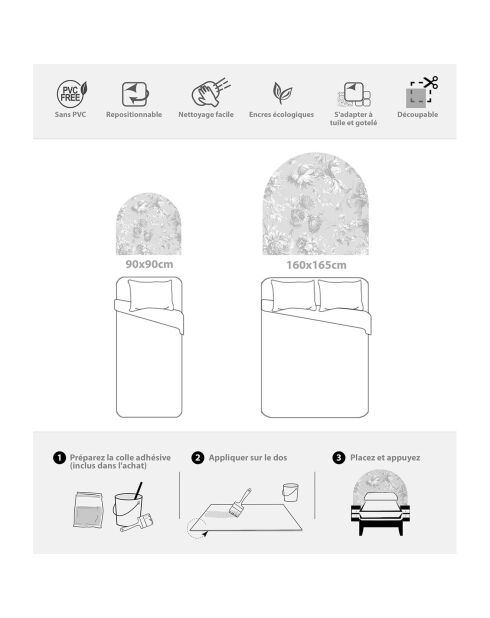 Testiera in vinile grigio Arco Bohemio - 90x90 cm