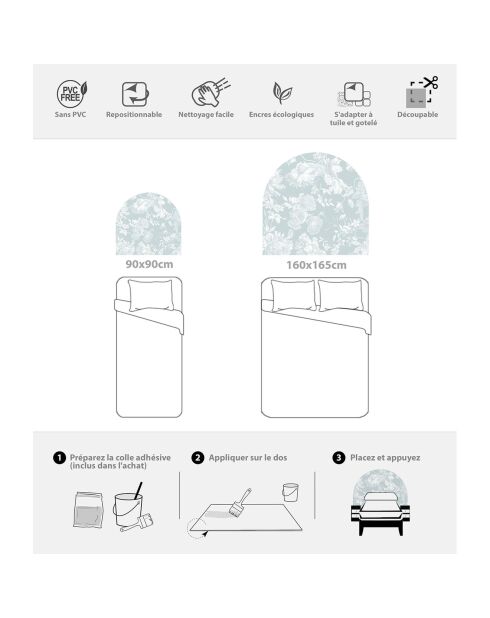 Testiera in vinile blu Arco Bohemio - 160x165 cm