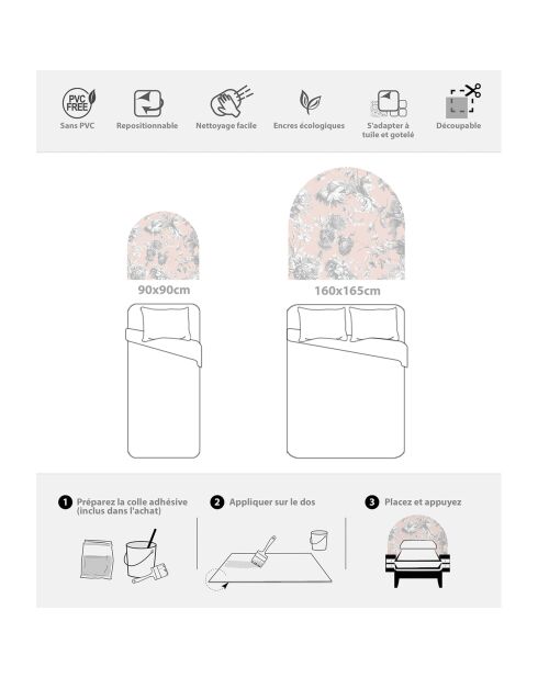 Tête de lit en vinyle Arco Bohemio rose - 90x90 cm