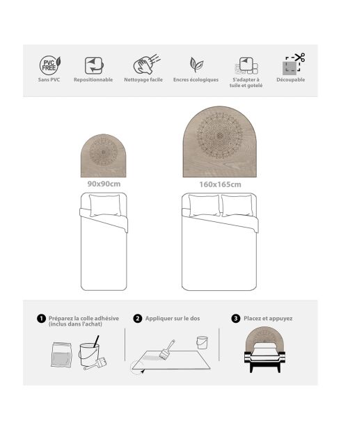 Testiera in vinile Arco Mandala in Madera beige - 160x165 cm