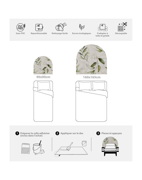 Testiera Arco Laurel in vinile Arpillera naturale/verde - 160x165 cm