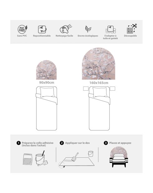 Testiera in vinile Almendro rosa - 160x165 cm