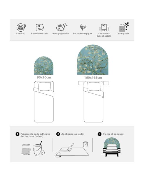 Testiera in vinile blu Almendro - 90x90 cm