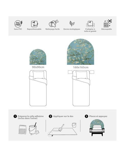 Testiera in vinile blu Almendro - 160x165 cm