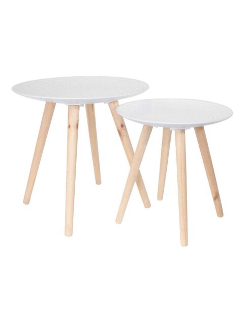 2 Tables gigognes rondes Relief gouttelette blanc/beige