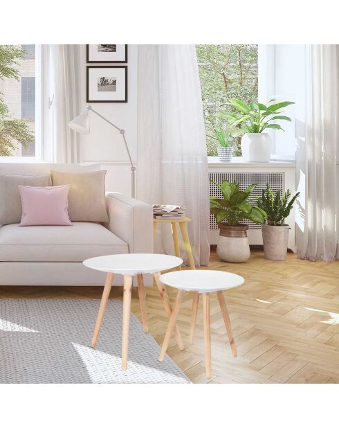 2 Tables gigognes rondes Relief gouttelette blanc/beige