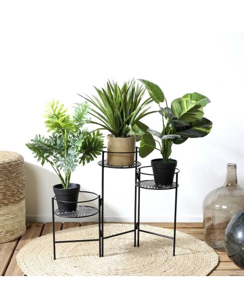 3 Porte plantes en éventail noirs - 66.5x50x21 cm