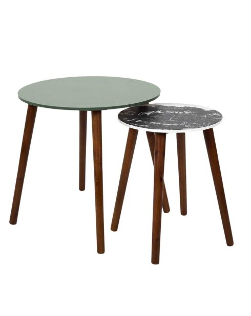 2 Tables gigognes vert/blanc/noir