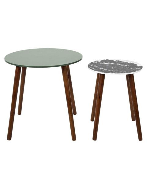2 Tables gigognes vert/blanc/noir