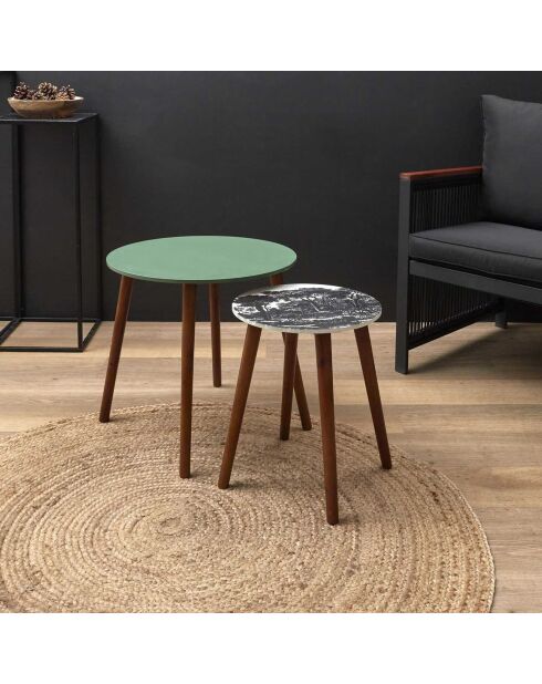 2 Tables gigognes vert/blanc/noir