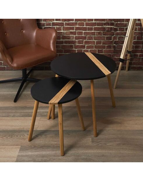2 Tables gigognes bicolores Relief marron/noir