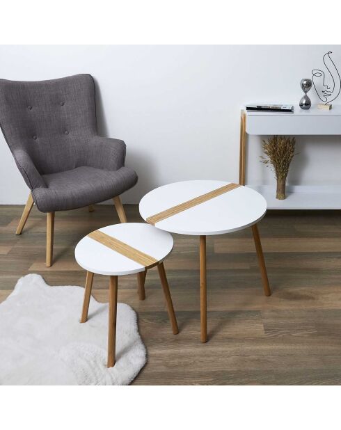 2 Tables gigognes bicolores Relief blanc/marron