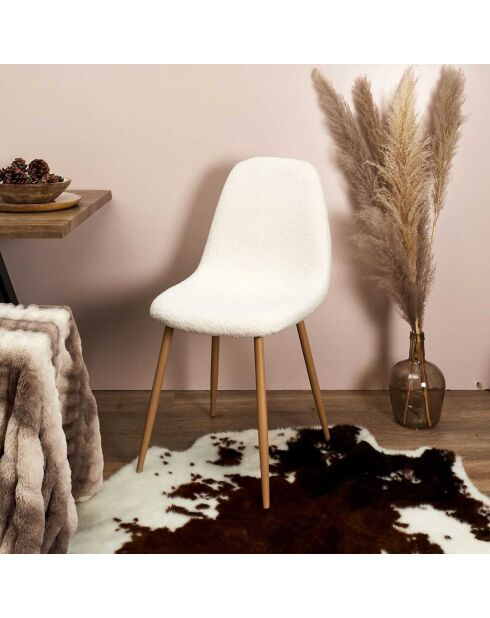4 Chaises bouclette Freya blanc/marron - 50x86x44 cm