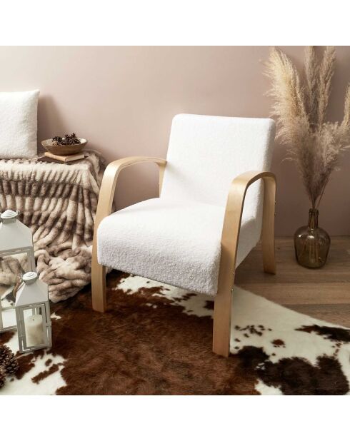 Fauteuil bouclette Hella blanc/marron - 80x75x61 cm