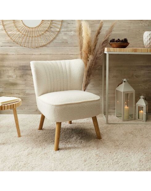 Fauteuil bouclette Erika blanc/marron - 70x72x59 cm