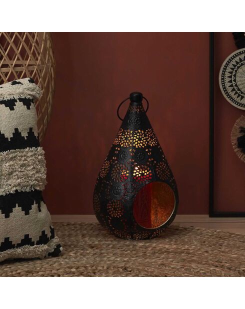 Farol negro de metal calado Mirage - 33x17,5x19 cm