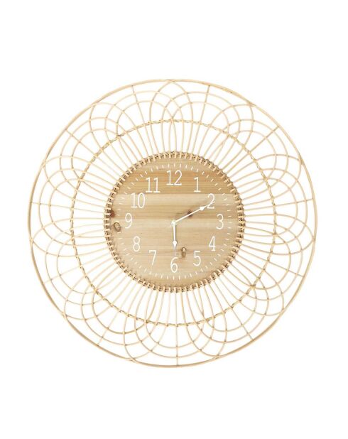 Horloge en Rotin marron/blanc - 70x70x4.5 cm