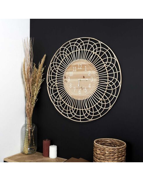 Horloge en Rotin marron/blanc - 70x70x4.5 cm